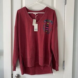 NWT Z Supply Modern V-Neck Weekender Sweatshirt in Ruby, Size M